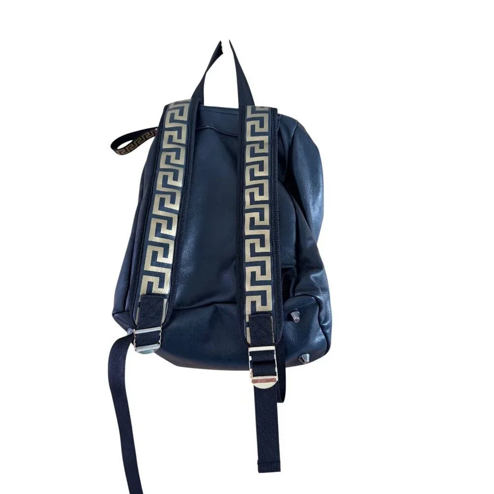 Versace Parfums Mens Faux Leather Black Backpack with Gold Details Modern